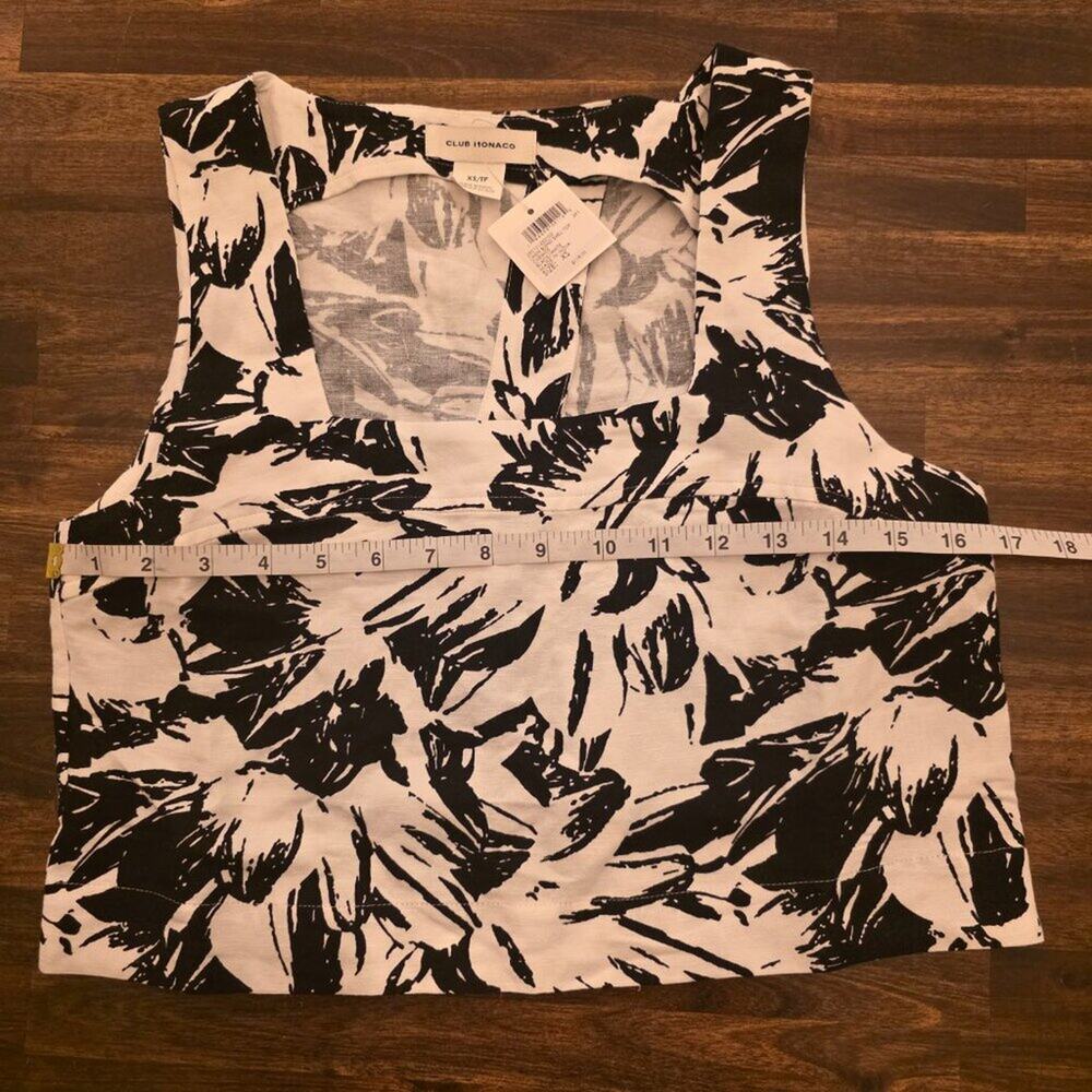 Club Monaco Top Womens XS Black White Floral Linen Blend Shell Blouse NWT - Picture 3 of 11